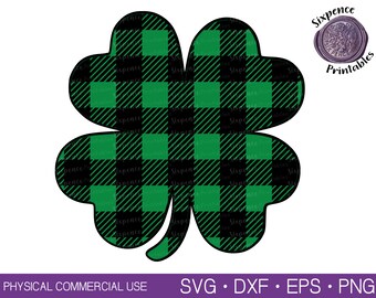 BUFFALO PLAID CLOVER Svg Buffalo Plaid Svg Four Leaf Clover Svg St Patricks Day Svg Shamrock Svg Clover Png Shamrock Png St Patricks Svg