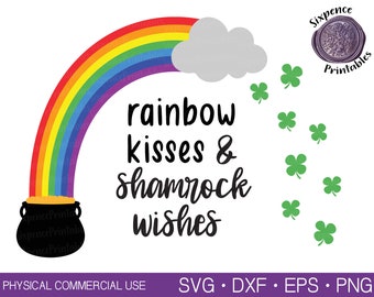 RAINBOW KISSES & SHAMROCK Wishes Svg Shamrock Svg St Patricks Png Rainbow Svg Pot of Gold Svg St. Patricks Day Svg Clover Png