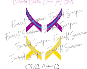 Curved Cheer Bow Tail Ends, 2 Curves, Bundle of 4, Cricut file, Silhouette File