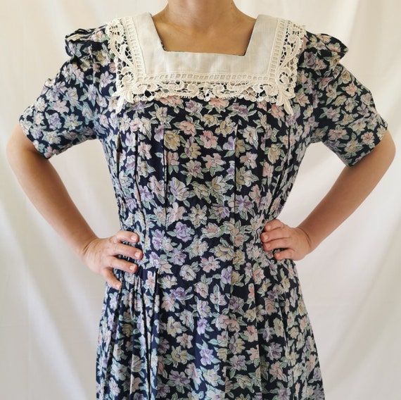 1980’s watercolour florals lace bib day dress