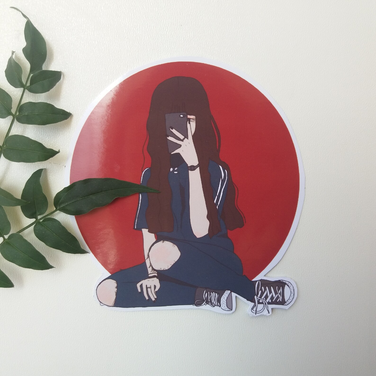 Asian Selfie Girl Sticker Illustration stickers Vinyl Etsy
