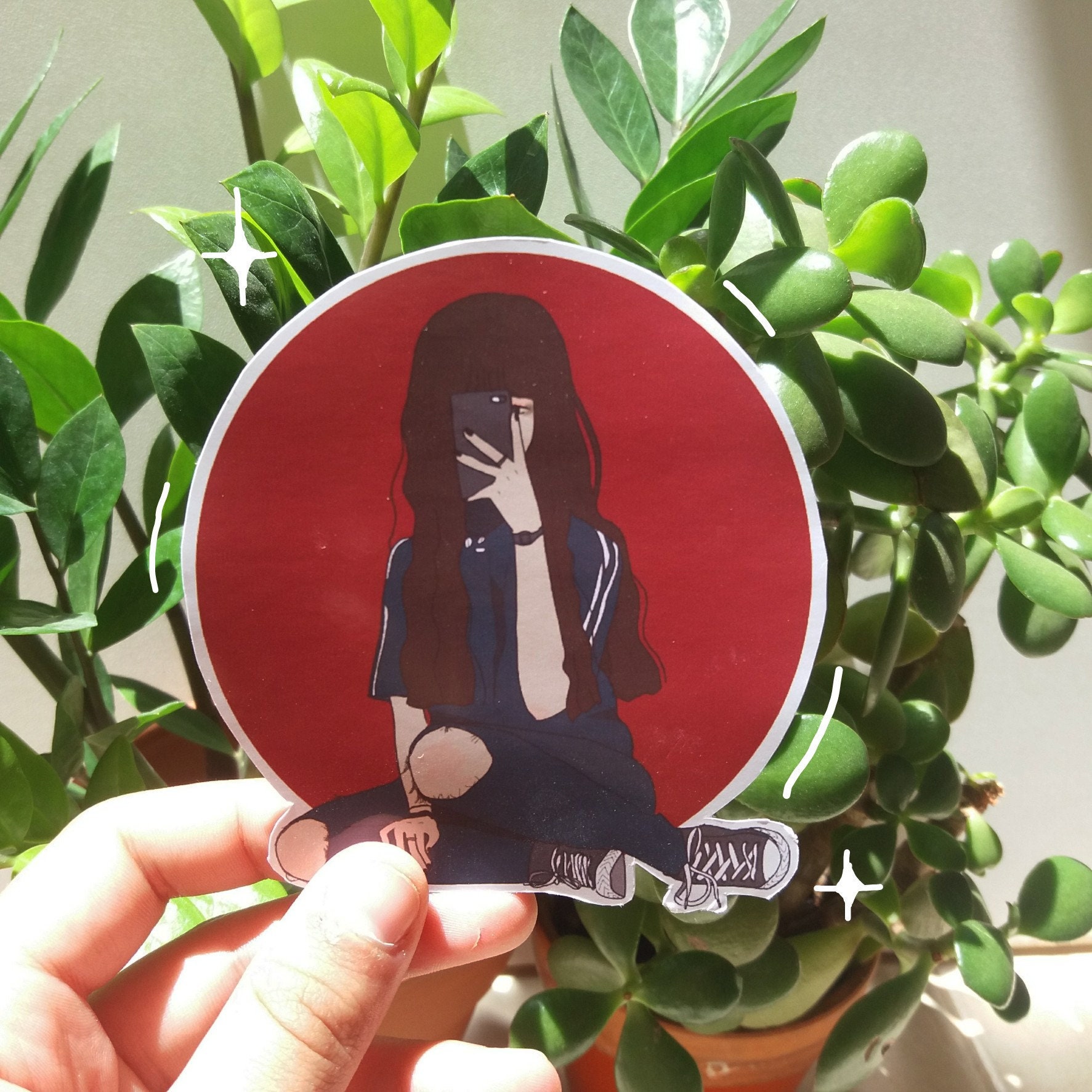 Asian Selfie Girl Sticker Illustration stickers Vinyl Etsy