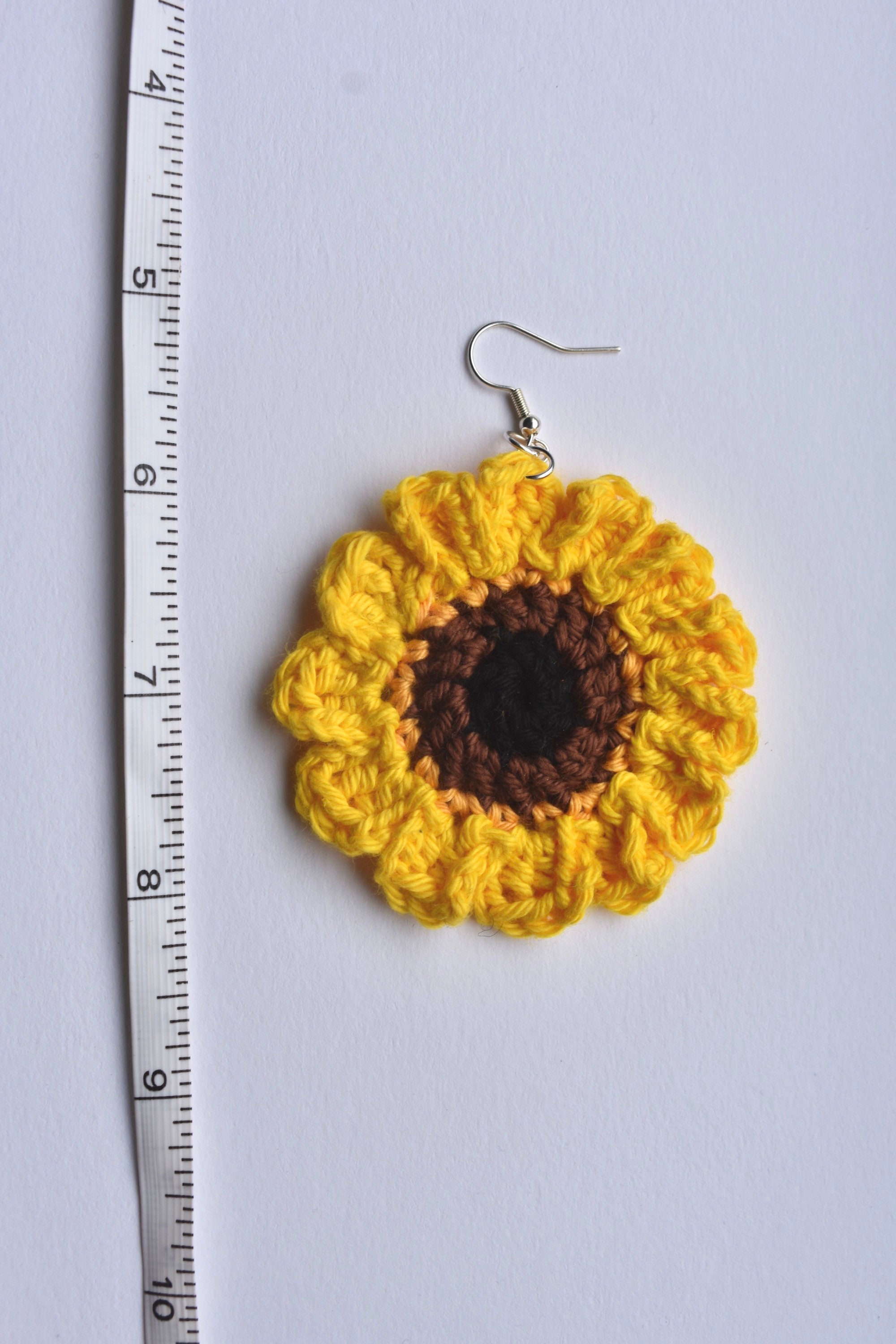 Crochet Sunflower Earrings 925 Sterling Silver Hooks or Etsy