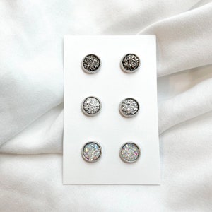 Druzy Stud Earrings | Pack of 3 8mm Druzy Earrings | Three Stud Pack | Bridesmaid Earrings | Druzy Studs | Gifts for her | Drusy Studs