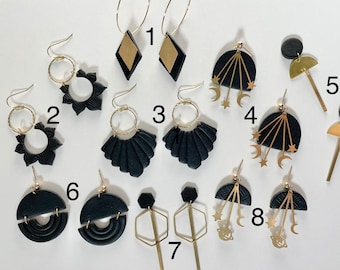 Black Polymer Clay Earrings | Clay Earrings | Sale Earrings | Polymer Clay Earring | Boho Clay Earrings | Statement Earring | Black and Gold