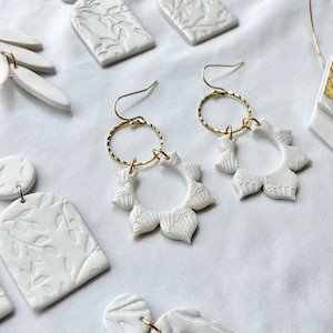 White Polymer Clay Earrings | Clay Earrings | Sale Earrings | Polymer Clay Earring | Boho Clay Earrings | Statement Earring | White and Gold