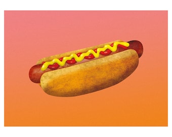 Vintage Hotdog auf Hot Pink Hintergrund. Fast Food Poster. Digitaler Download