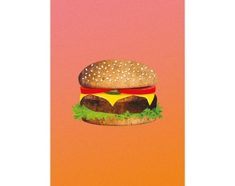 Vintage Style Käse Burger auf Pink Hintergrund. Diner Poster. Digitaler Download