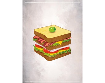 Club-Sandwich auf Grey Grunge Hintergrund. Kunst im Vintage-Stil. Digitaler Download