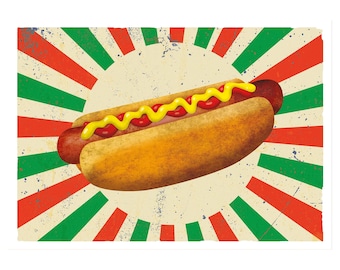 Retro Hotdog Poster: Americana Fast Food Kunst (Digitaler Download)