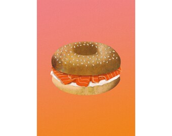 Illustrierte Retro Bagel auf Hot Pink Hintergrund. Fast Food Poster. Digitaler Download