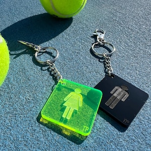 Engraved Acrylic Keychain, Female Bathroom Icon Charm, Pictogram, Travel Accessories, Logo Bag Tag