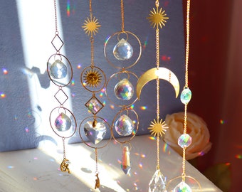 Sun Catchers with Crystals | Sun Catcher | Moon Catcher | Suncatcher for Windows | Hanging Prism Gemstone | Rainbow Prisms Everywhere