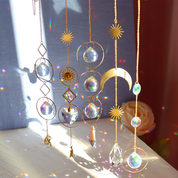 Sun Catchers with Crystals | Sun Catcher | Moon Catcher | Suncatcher for Windows | Hanging Prism Gemstone | Rainbow Prisms Everywhere