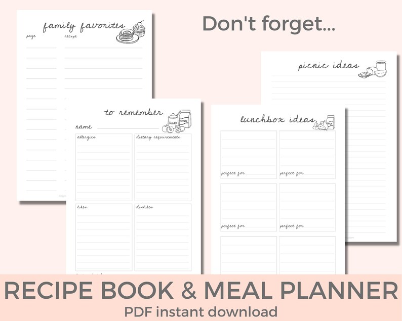 Recipe Planner Printable Recipe Book Template Digital Recipe Etsy Canada
