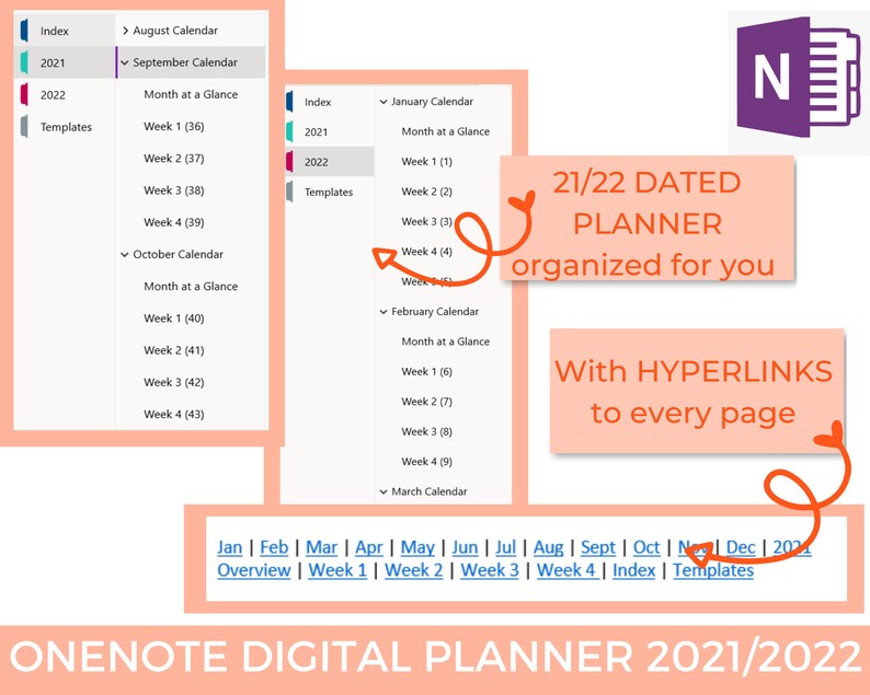 Onenote Digital Planner Digital Notebook One Note Etsy
