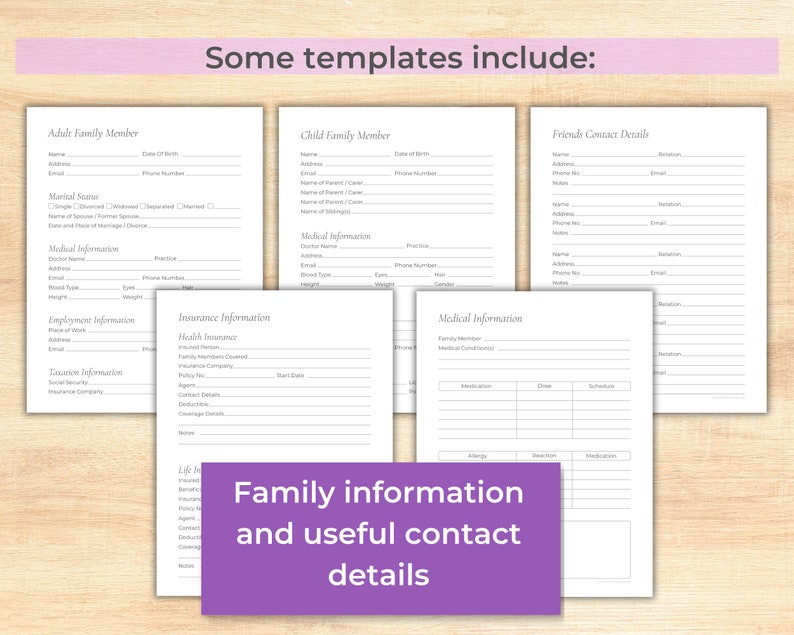 Emergency Binder Printable and Fillable, in Case of Emergency Family