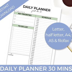 Daily Planner 30 Min Printable Work Planner Daily Schedule | Etsy