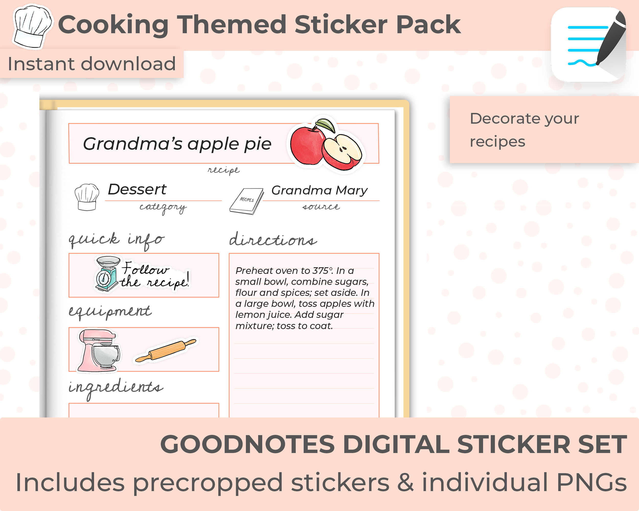 Test Recipe Sticker Recipe Planner Digital Stickers Cooking Digital Stickers | Etsy