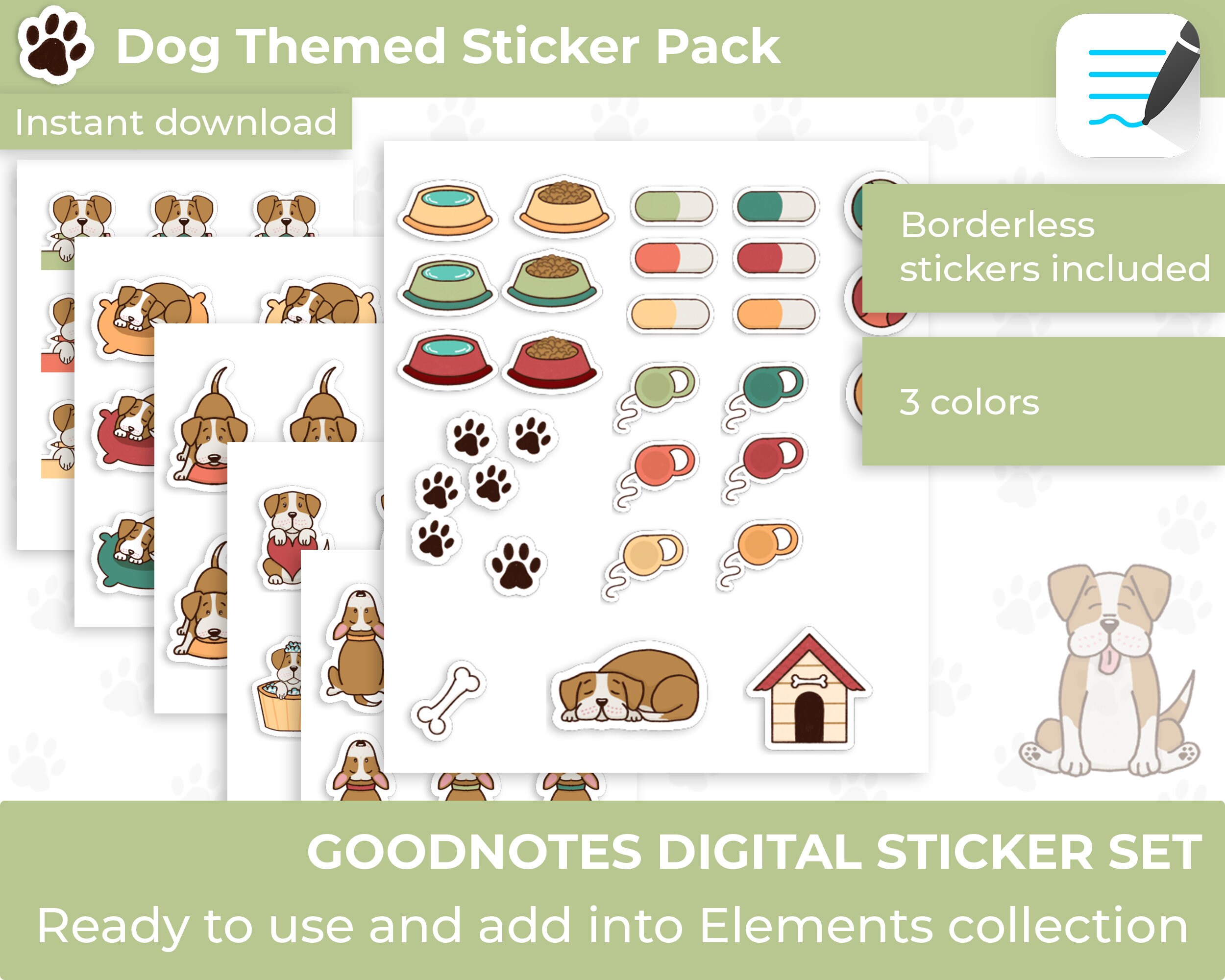 Dog Digital Stickers, Goodnotes Stickers, Planner Stickers, Cute Dog ...