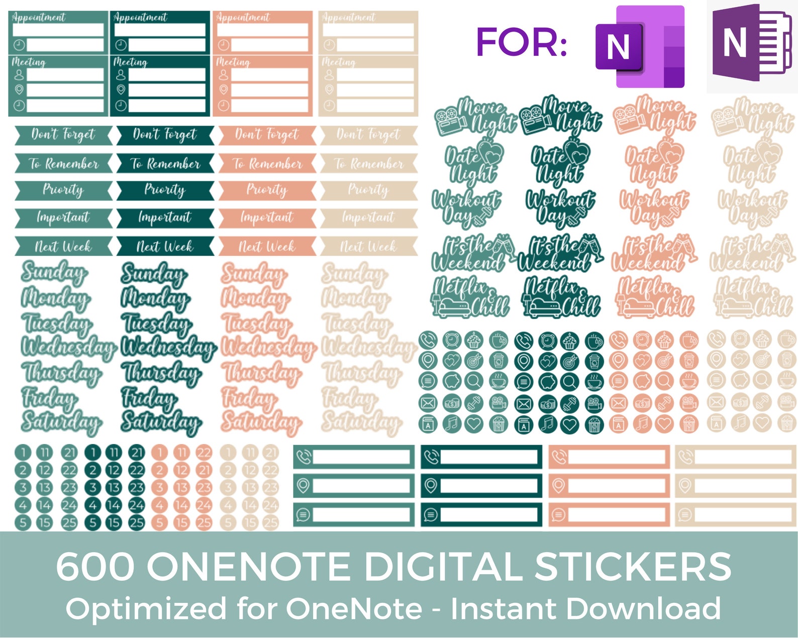 Onenote Digital stickers One note planner stickers Etsy