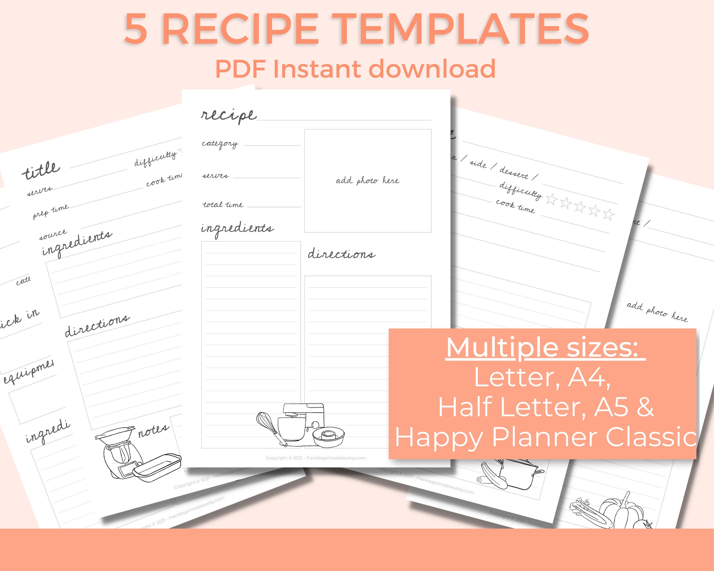 Recipe Book Template Recipe Binder Blank Recipe Book Diy Etsy