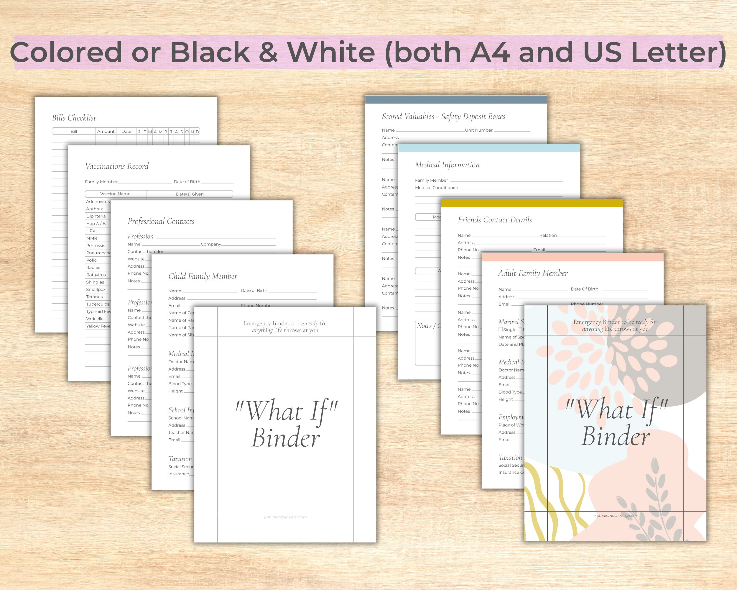 Emergency Binder Printable and Fillable, in Case of Emergency Family ...