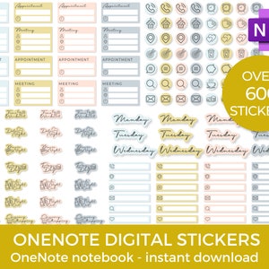 Onenote Digital stickers, One note planner stickers, precropped stickers, transparent PNG stickers, pastel stickers, work stickers, journal