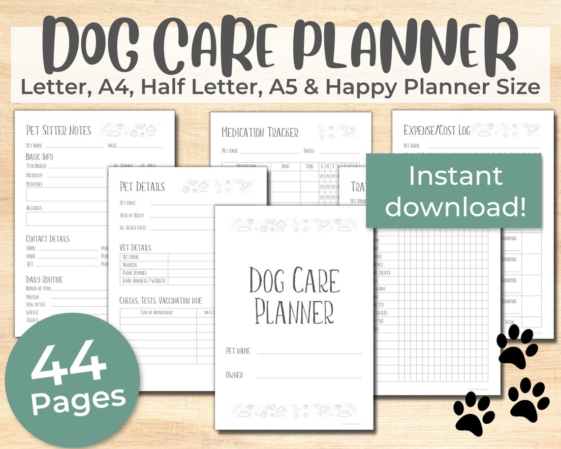 Dog Care Planner Printable Puppy Planner Dog Walking Pet - Etsy