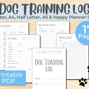 Hondentraining log afdrukbaar, hondenuitlaten, huisdierplanner, puppytraining, hondenplanner, hondentraining, huisdiergezondheid, hondenverzorgingsdagboek