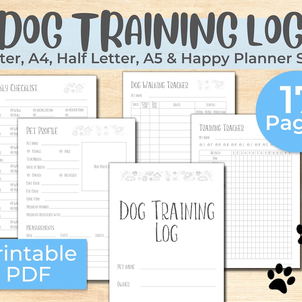 Dog Training Log Printable, Dog Walking, Pet Planner, Puppy Training, Dog Planner, Dog Training, Pet Health, Dog Care Journal