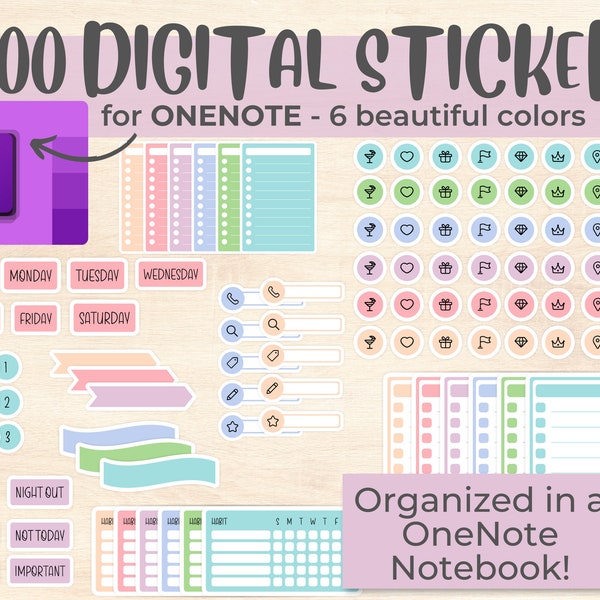 OneNote Stickers, Transparent PNG Sticker Bundle, Pastel Stickers, Digital Stickers for iPad, Journal Stickers, Digital Sticky Notes