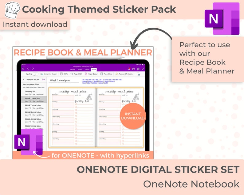 Recipe Planner Digital Stickers, One Note Planner Stickers, Digital ...