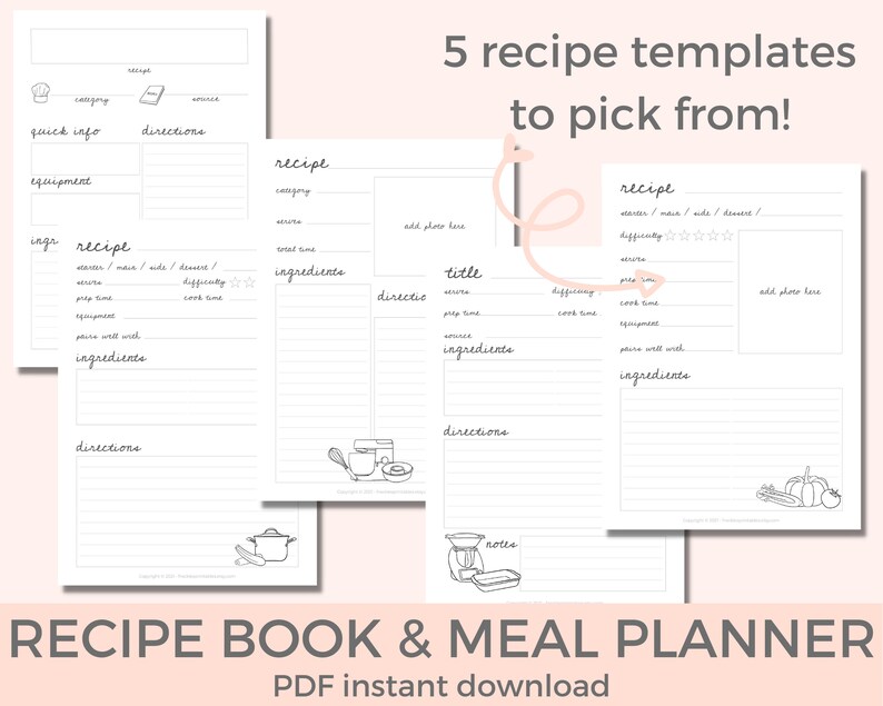 Recipe Planner Printable Recipe Book Template Digital Recipe Etsy Canada