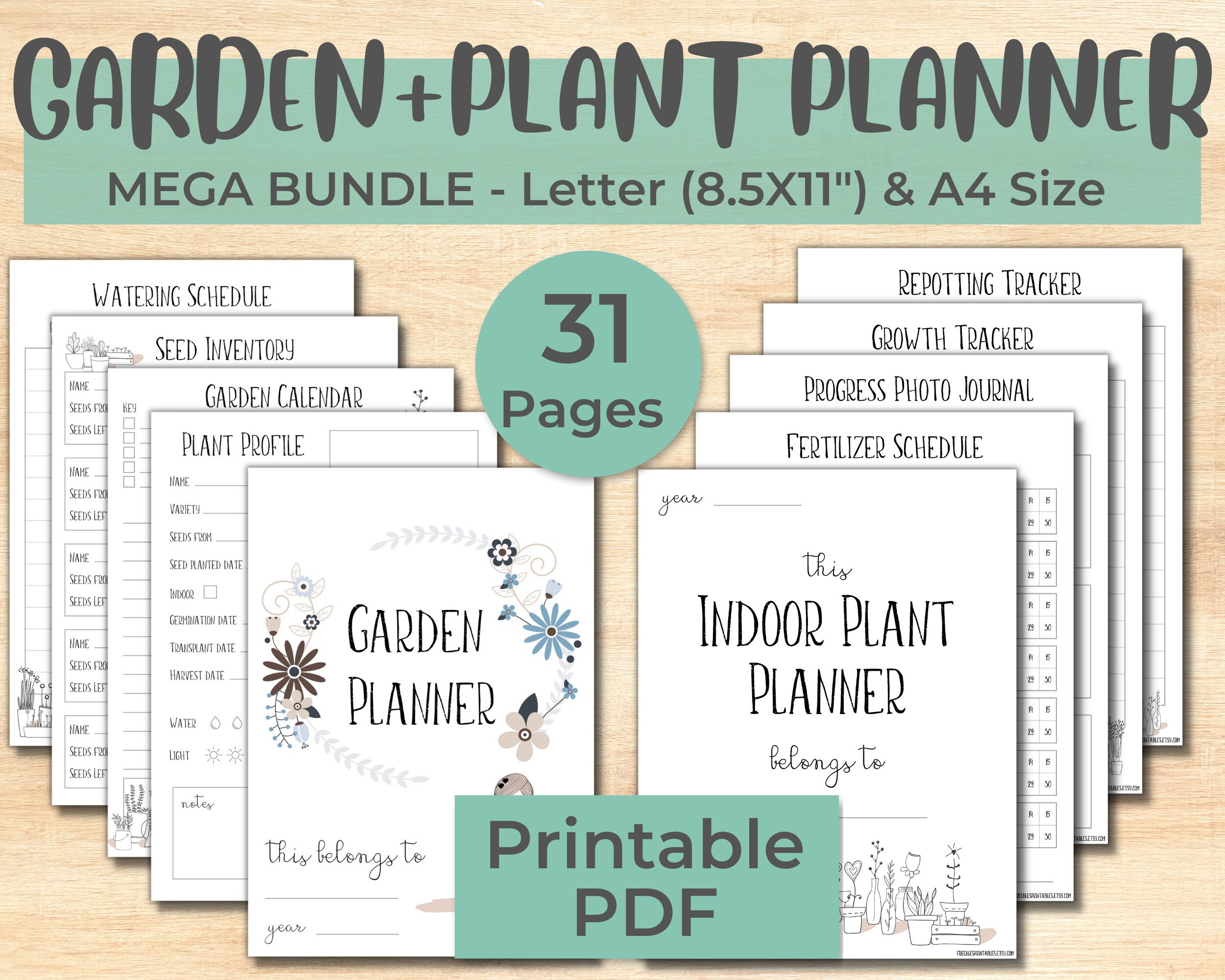 Garden Journal, 3 Ring Full Page 8.5x11 Binder. Seed Packet