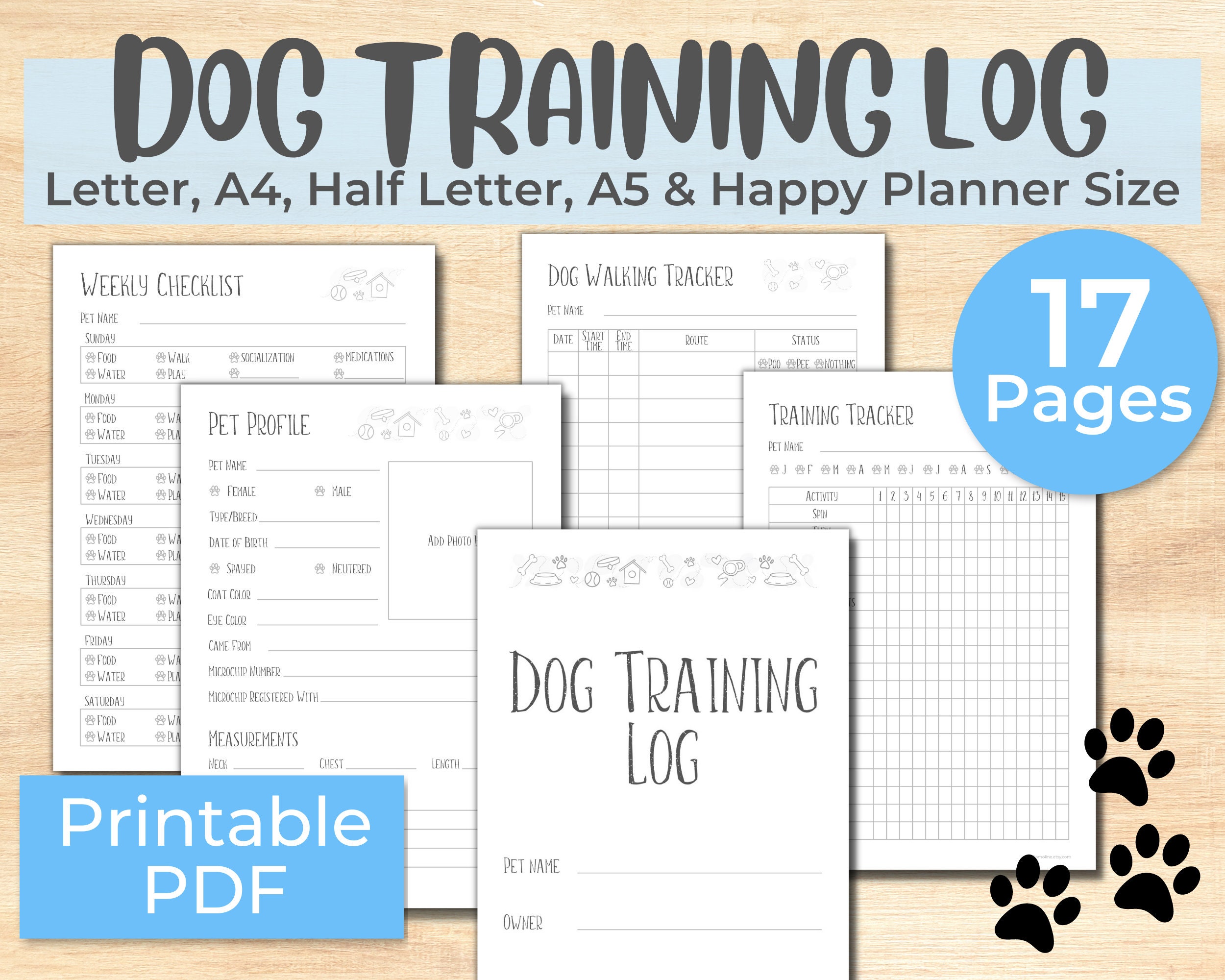 Dog Training Log Printable Dog Walking Pet Planner Puppy Etsy Australia