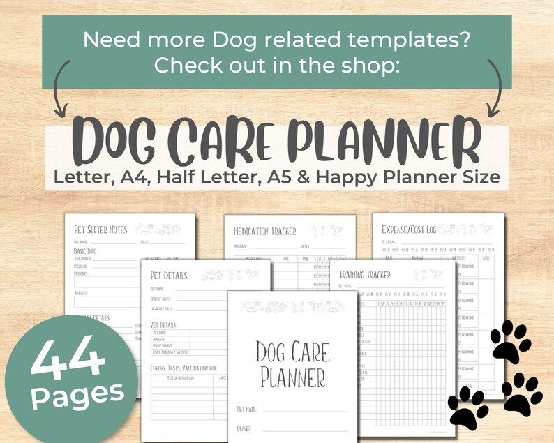 Dog Training Log Printable Dog Walking Pet Planner Puppy - Etsy
