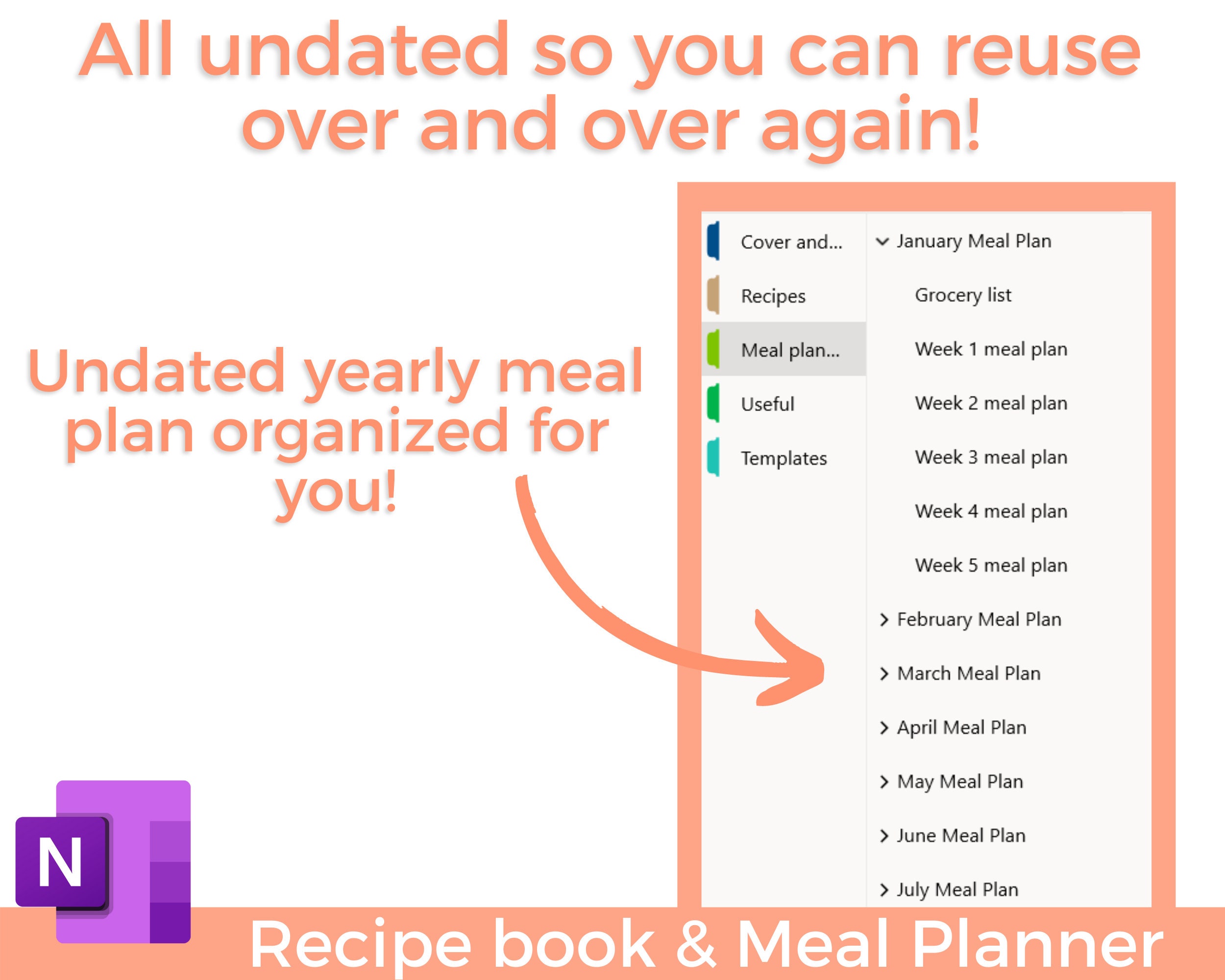 Onenote Meal Planner Digital Recipe Book Templates Cookbook Etsy UK