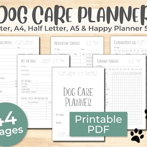 Dog Care Planner Printable, Puppy Planner, Dog Walking, Pet Sitter Notes, Dog Lover Gift, Pet Health, Pet Care Binder, New Puppy Journal