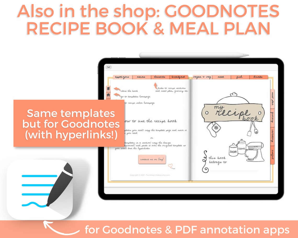 Onenote Meal Planner Digital Recipe Book Templates Cookbook Etsy