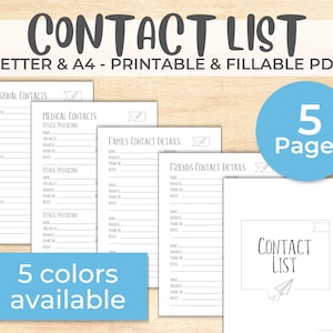 Contact List, Address Book for Emergency Contacts, Digital and Printable Contact Log, Contact Book for family professional and medical