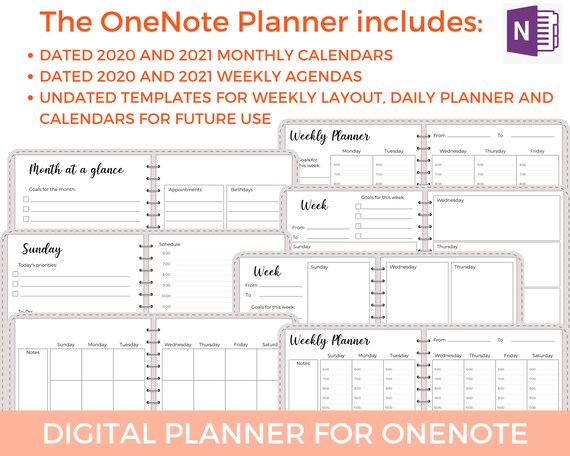 Onenote Digital Planner Digital Notebook One Note Etsy