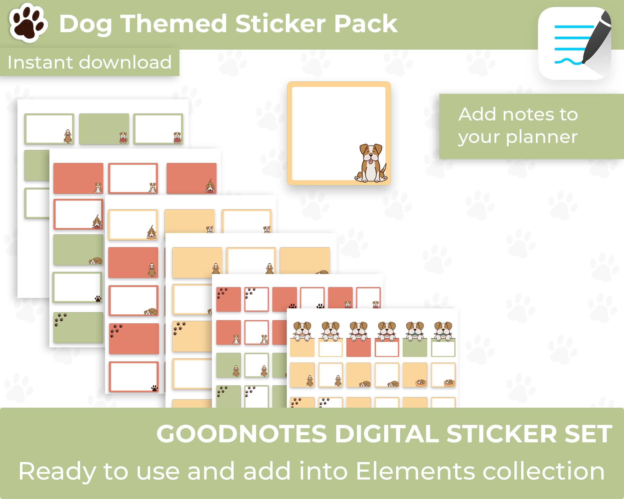 Dog Digital Stickers, Goodnotes Stickers, Planner Stickers, Cute Dog ...