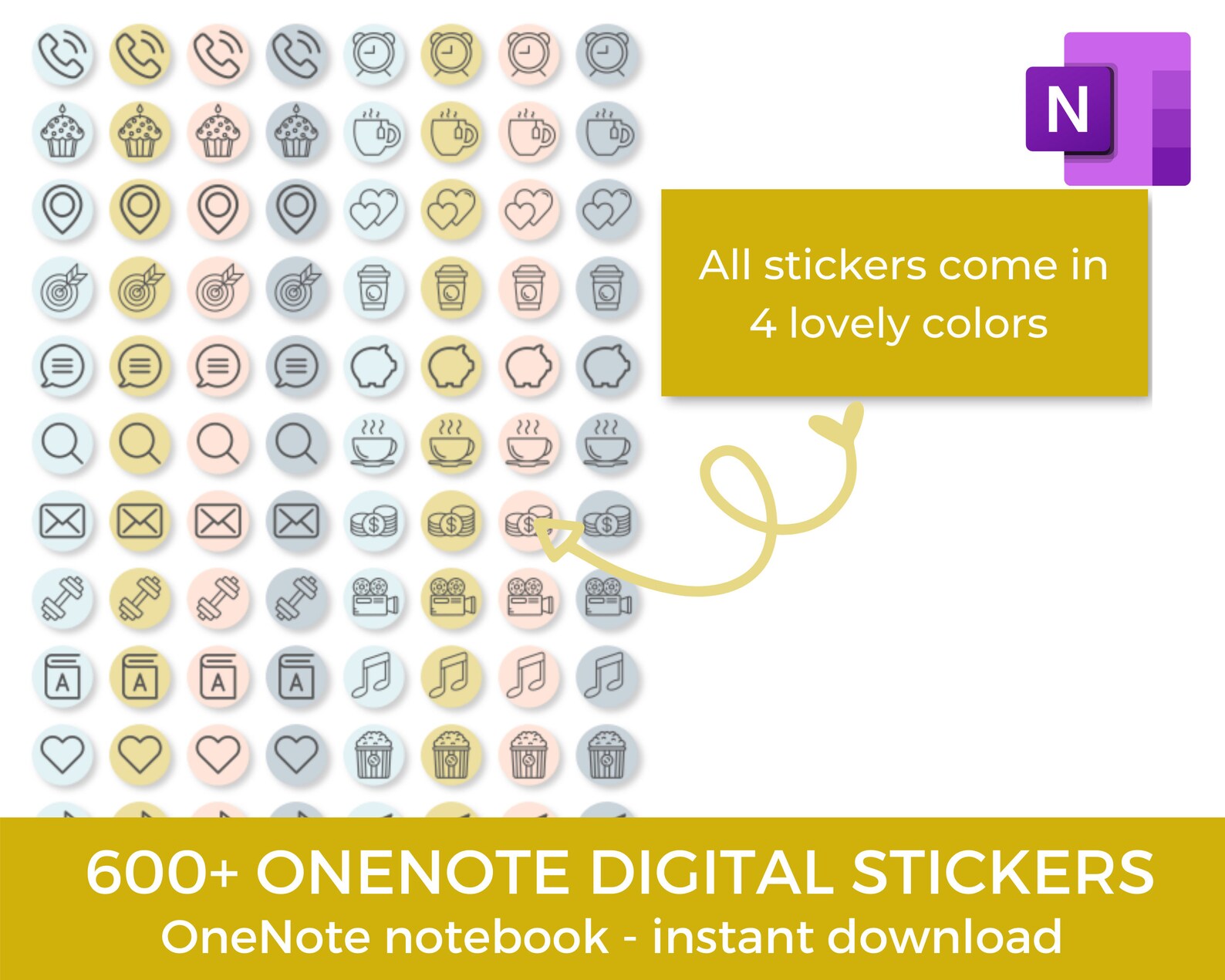Onenote Digital Stickers One Note Planner Stickers Etsy