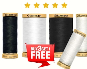 Gutermann 100% natural black white cotton sewing thread 100m /250m/400/800