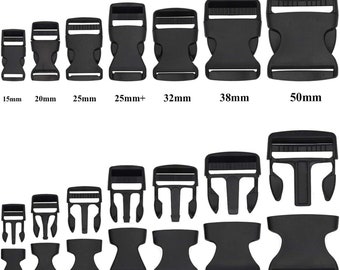 Black Delrin Plastic Side Release Fasteners Squeeze Buckle Clip 20mm /25mm/ 50mm