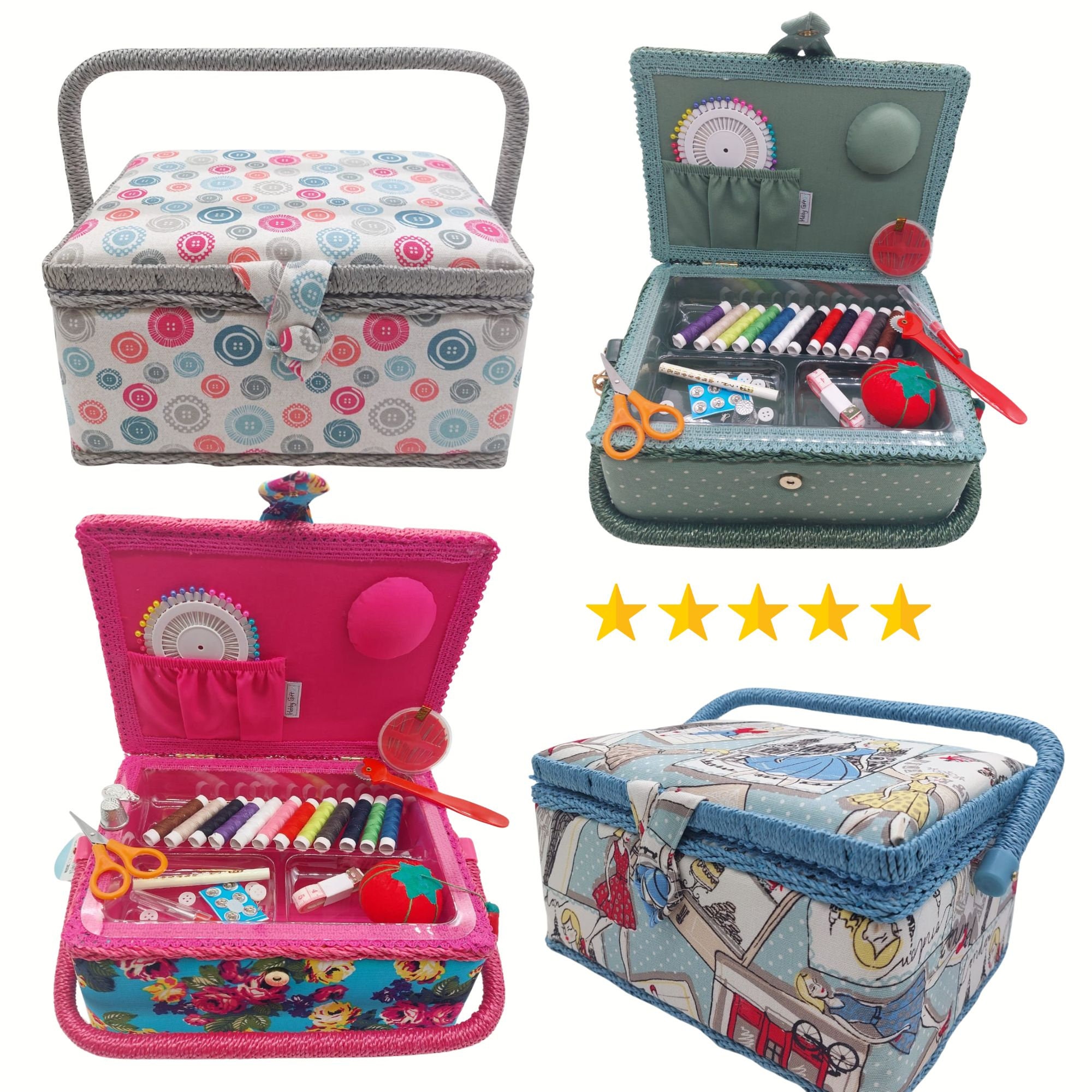 小物 HOME & LIFESTYLE SEWING BOX - GRAY / F Sewing Box, Cotton Blend, Grey Spot, 18.5x26x15 Cm Sewing