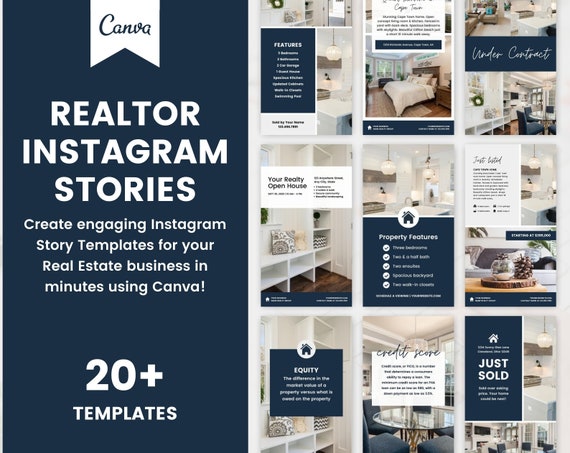 Marketing Editable CANVA Stories Real Estate Advertising Social Media Real Estate Instagram Story Templates