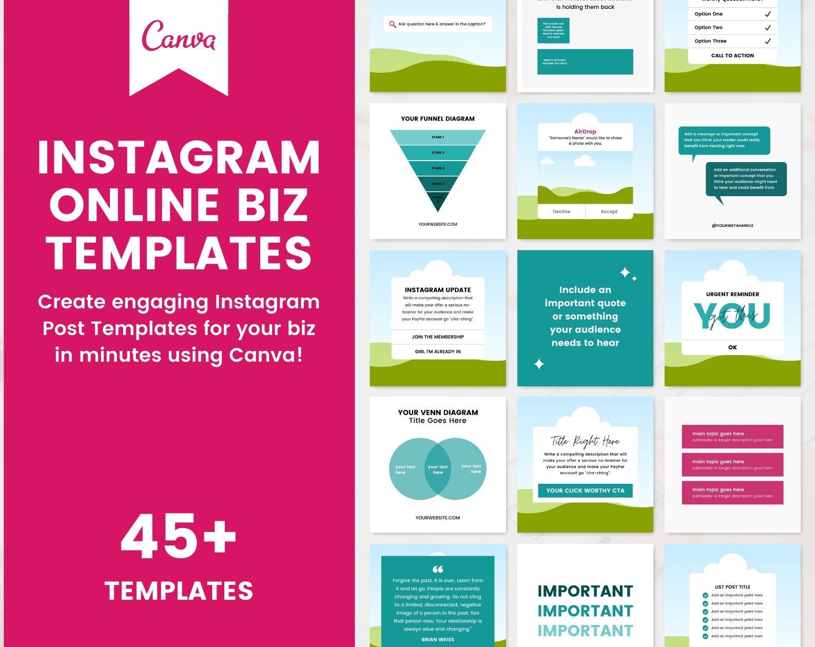 Beautiful Social Media Templates Instagram Post Templates Green Instagram Theme 45+ Small Business Instagram Templates for Canva