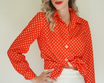 red polka dot shirt outfit